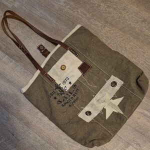Source Unknown Olive and Brown Tote Bag